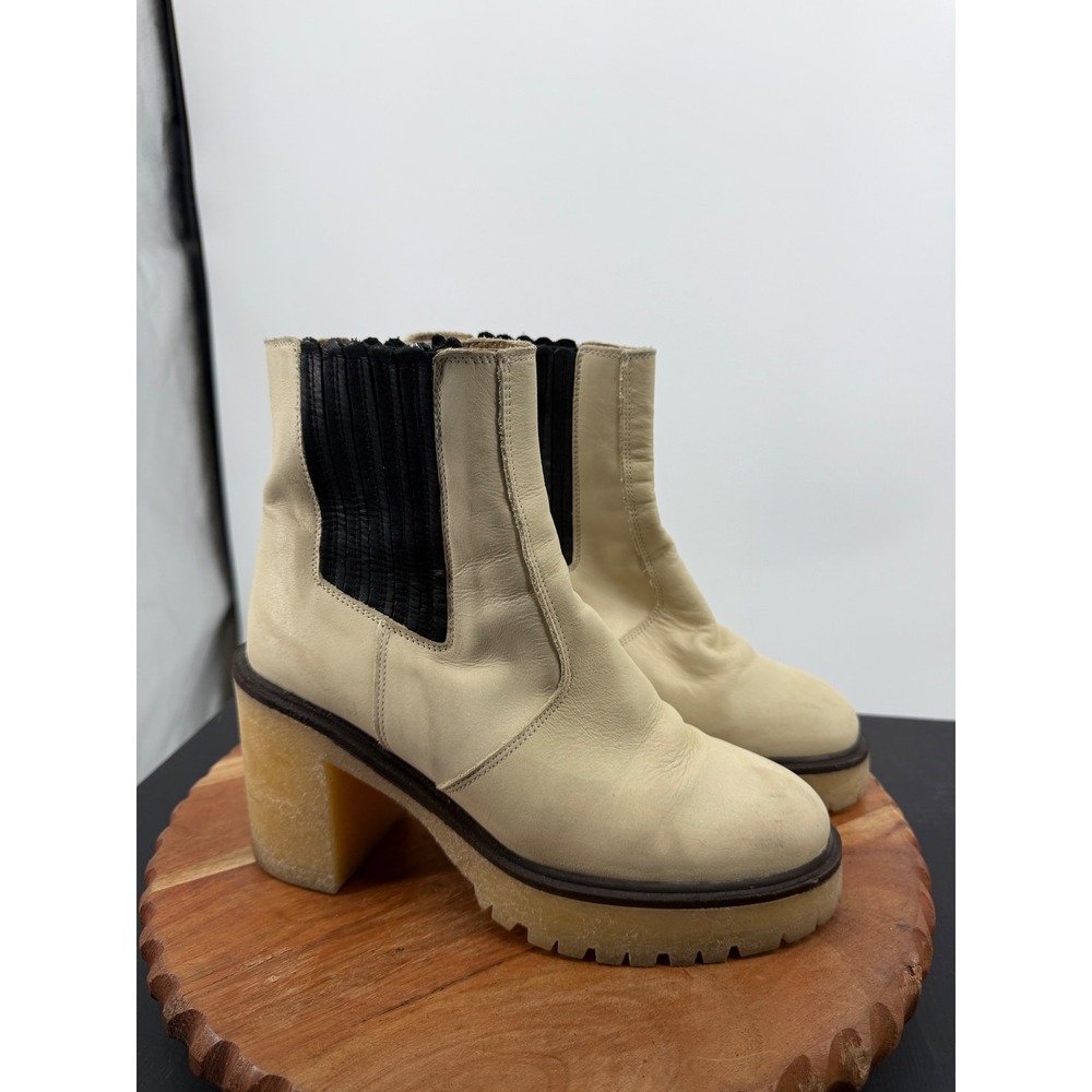 Free‎ People James Ankle Boots 38.5 Cream Chunky Block Heel Lug Sole